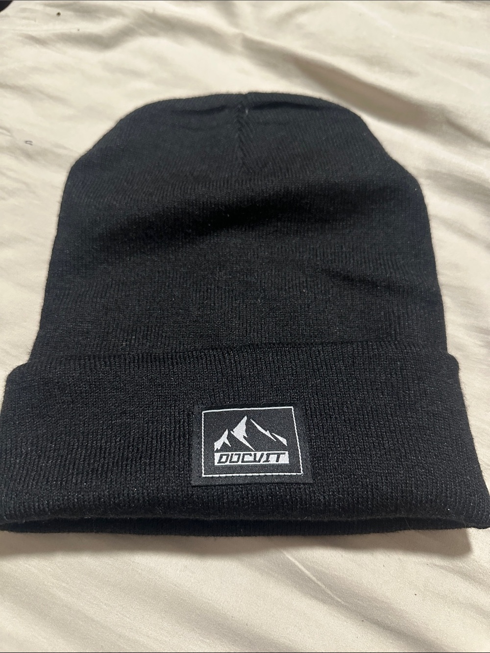 Black Knit Cuffed Beanie with Mountain Patch - New (Universal)